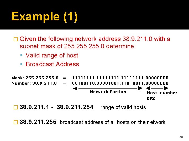 Example (1) � Given the following network address 38. 9. 211. 0 with a