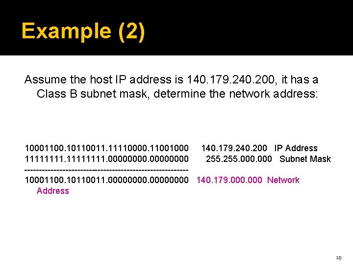 Example (2) Assume the host IP address is 140. 179. 240. 200, it has