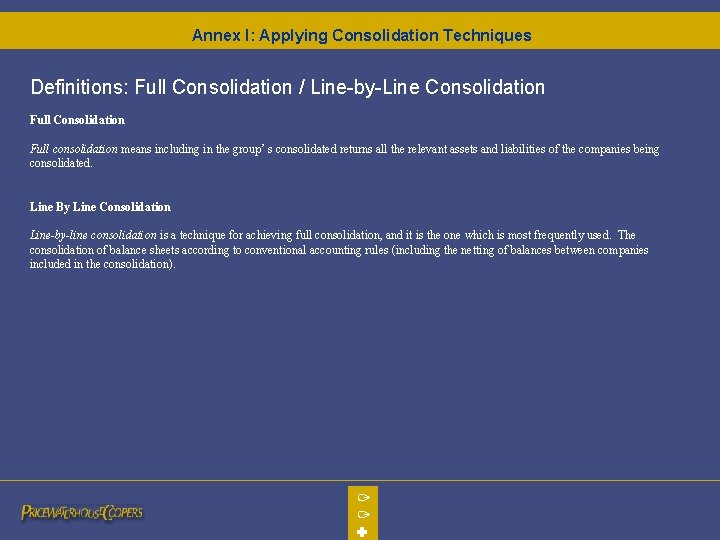 Annex I: Applying Consolidation Techniques Definitions: Full Consolidation / Line-by-Line Consolidation Full consolidation means Annex I: Applying Consolidation Techniques Definitions: Full Consolidation / Line-by-Line Consolidation Full consolidation means