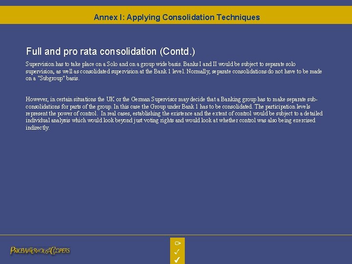 Annex I: Applying Consolidation Techniques Full and pro rata consolidation (Contd. ) Supervision has Annex I: Applying Consolidation Techniques Full and pro rata consolidation (Contd. ) Supervision has