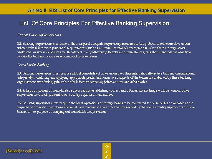 Annex II: BIS List of Core Principles for Effective Banking Supervision List Of Core Annex II: BIS List of Core Principles for Effective Banking Supervision List Of Core