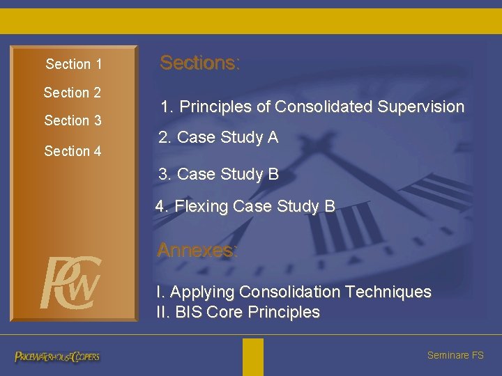 Section 1 Section 2 Section 3 Section 4 Sections: 1. Principles of Consolidated Supervision Section 1 Section 2 Section 3 Section 4 Sections: 1. Principles of Consolidated Supervision