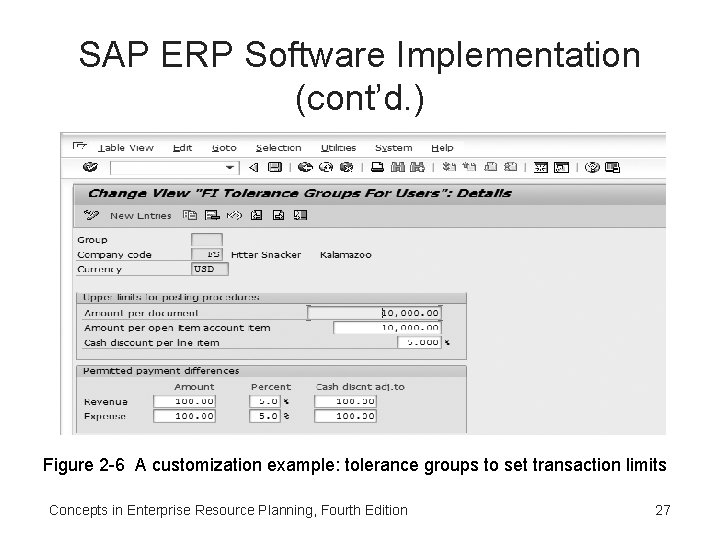 SAP ERP Software Implementation (cont’d. ) Figure 2 -6 A customization example: tolerance groups