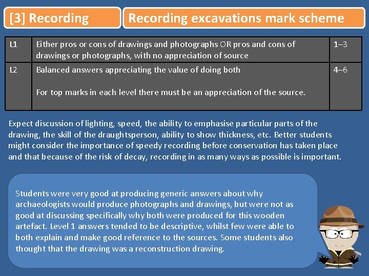 [3] Recording excavations mark scheme L 1 Either pros or cons of drawings and