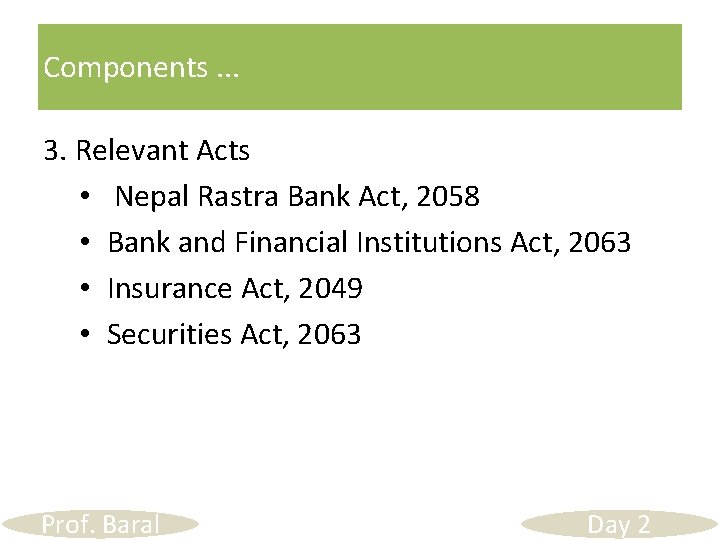 Components. . . 3. Relevant Acts • Nepal Rastra Bank Act, 2058 • Bank