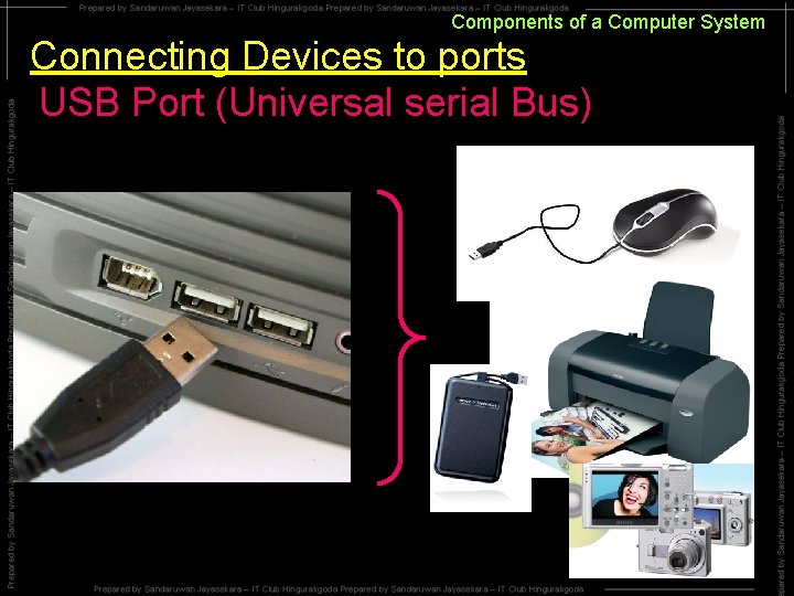 Components of a Computer System Connecting Devices to ports USB Port (Universal serial Bus) Components of a Computer System Connecting Devices to ports USB Port (Universal serial Bus)