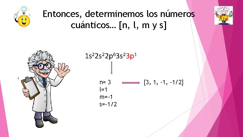 Entonces, determinemos los números cuánticos… [n, l, m y s] 1 s 22 p
