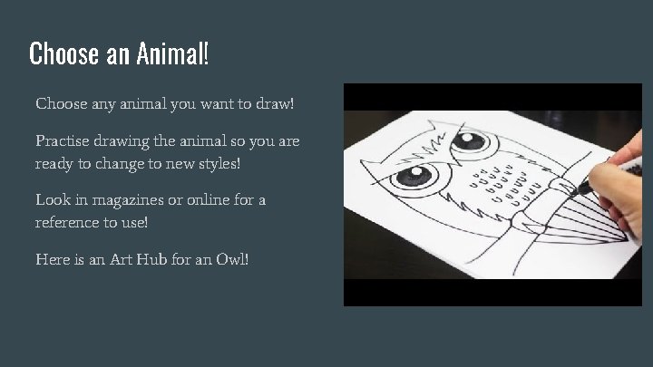 Choose an Animal! Choose any animal you want to draw! Practise drawing the animal