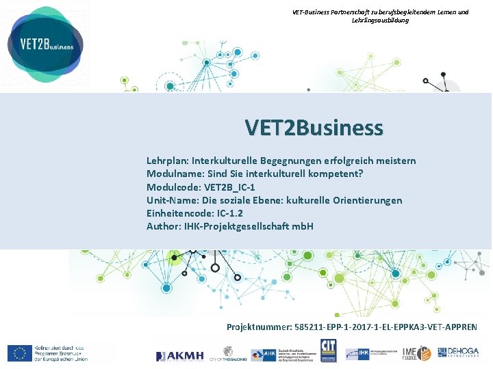 VET-Business Partnerschaft zu berufsbegleitendem Lernen und Lehrlingsausbildung VET 2 Business Lehrplan: Interkulturelle Begegnungen erfolgreich