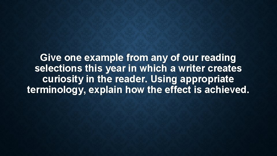 Give one example from any of our reading selections this year in which a Give one example from any of our reading selections this year in which a