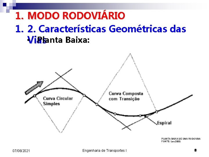 1. MODO RODOVIÁRIO 1. 2. Características Geométricas das • Vias Planta Baixa: PLANTA BAIXA