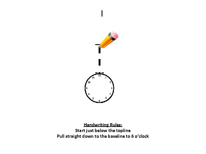 l Handwriting Rules: Start just below the topline Pull straight down to the baseline