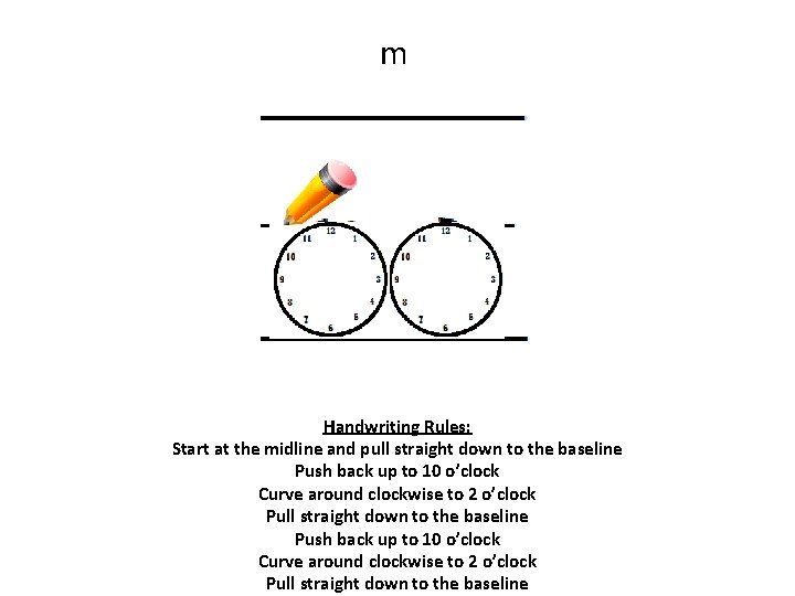 m Handwriting Rules: Start at the midline and pull straight down to the baseline