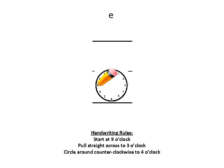 e Handwriting Rules: Start at 9 o’clock Pull straight across to 3 o’clock Circle