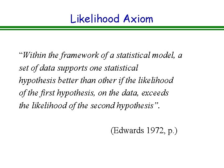 Likelihood Axiom “Within the framework of a statistical model, a set of data supports Likelihood Axiom “Within the framework of a statistical model, a set of data supports