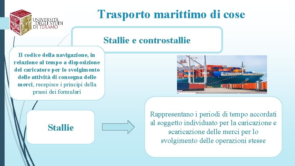 Trasporto marittimo di cose Stallie e controstallie Il codice della navigazione, in relazione al