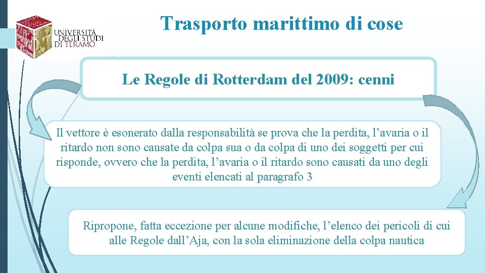 Trasporto marittimo di cose Le Regole di Rotterdam del 2009: cenni Il vettore è