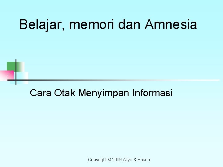 Belajar, memori dan Amnesia Cara Otak Menyimpan Informasi Copyright © 2009 Allyn & Bacon