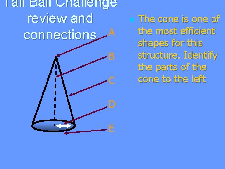 Tall Ball Challenge review and connections A B C D E n The cone