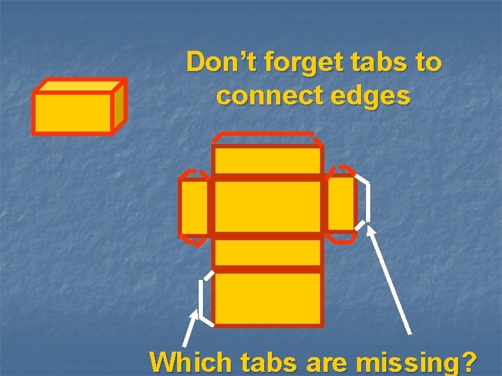 Don’t forget tabs to connect edges Which tabs are missing? 