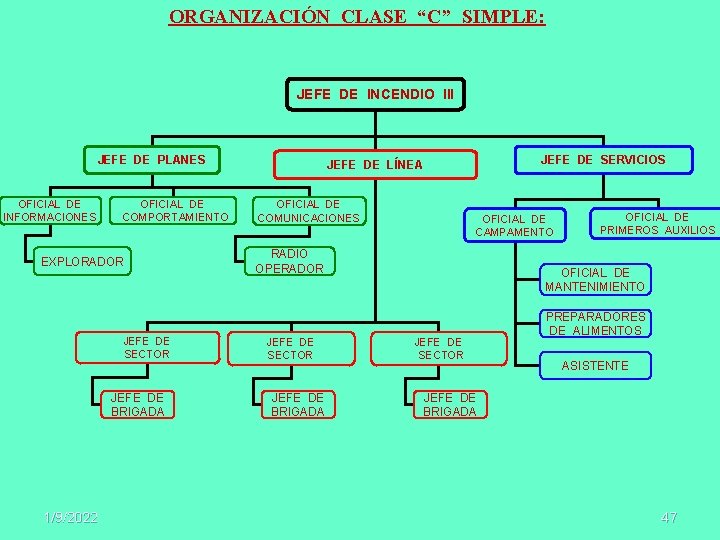 ORGANIZACIÓN CLASE “C” SIMPLE: JEFE DE INCENDIO III JEFE DE PLANES OFICIAL DE INFORMACIONES