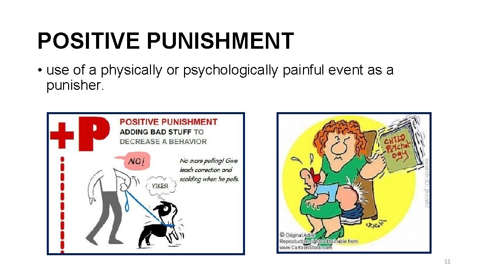 POSITIVE PUNISHMENT • use of a physically or psychologically painful event as a punisher.
