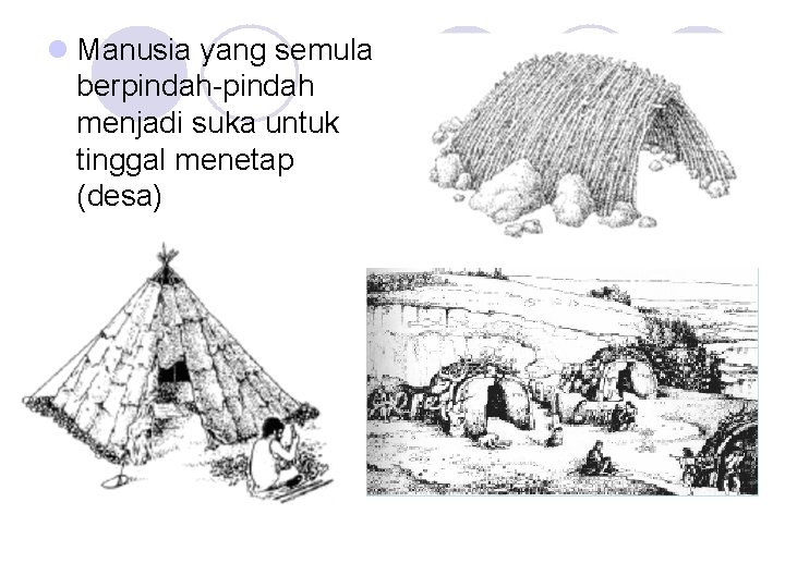 l Manusia yang semula berpindah-pindah menjadi suka untuk tinggal menetap (desa) l Manusia yang semula berpindah-pindah menjadi suka untuk tinggal menetap (desa)