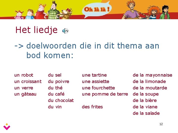 Het liedje -> doelwoorden die in dit thema aan bod komen: un un robot