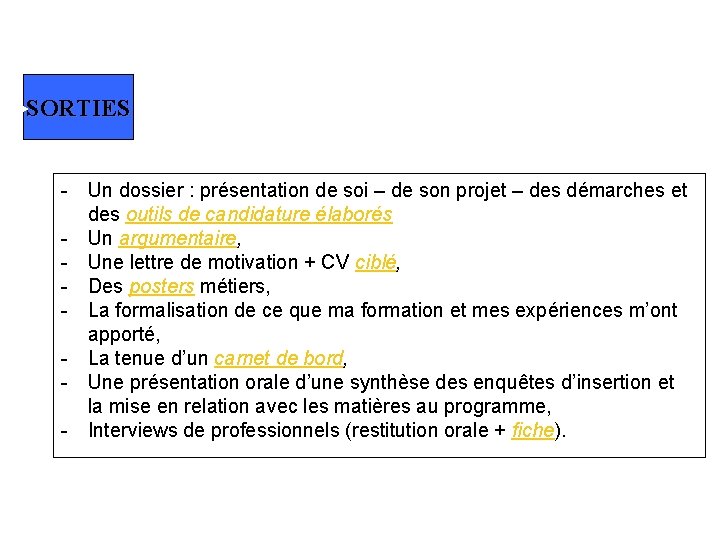 Voici quelques propositions (3) SORTIES - Un dossier : présentation de soi – de