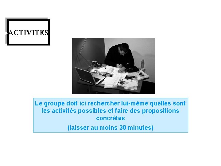 ACTIVITES Le groupe doit ici recher lui-même quelles sont les activités possibles et faire