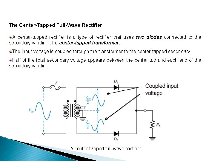 The Center-Tapped Full-Wave Rectifier A center-tapped rectifier is a type of rectifier that uses