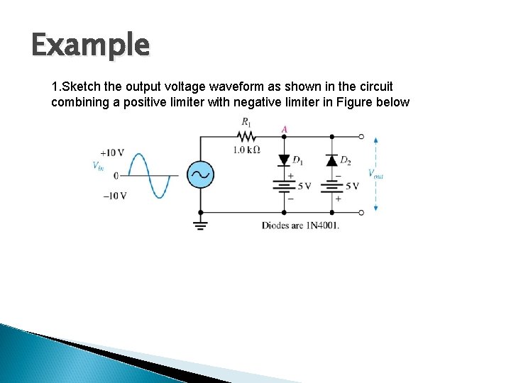 Example 1. Sketch the output voltage waveform as shown in the circuit combining a