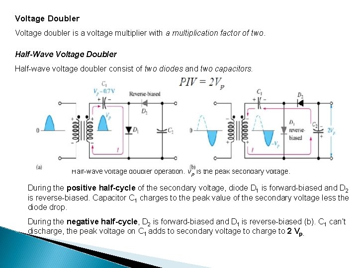 Voltage Doubler Voltage doubler is a voltage multiplier with a multiplication factor of two.