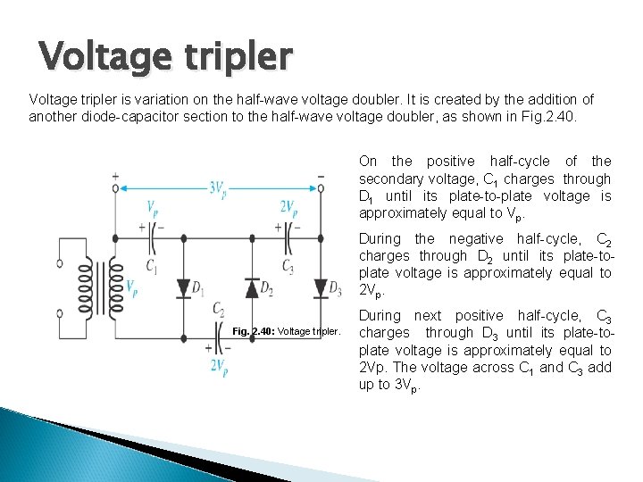 Voltage tripler is variation on the half-wave voltage doubler. It is created by the