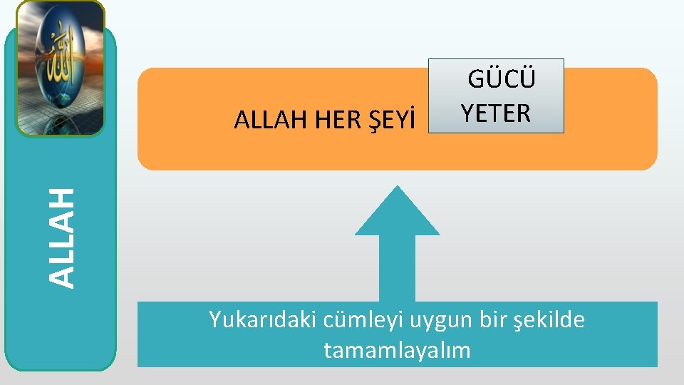 ALLAH GÜCÜ BİLİR GÖRÜR DUYAR YETER ALLAH HER ŞEYİ …. ……………. Yukarıdaki cümleyi uygun