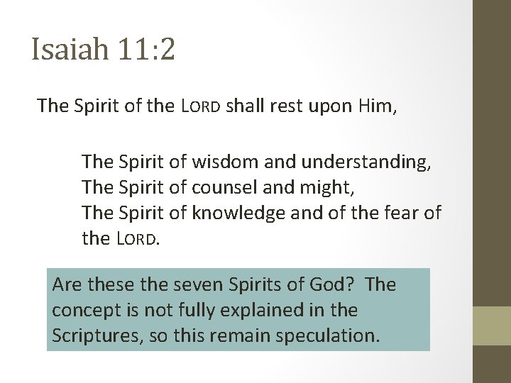 Isaiah 11: 2 The Spirit of the LORD shall rest upon Him, The Spirit