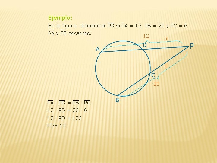 Ejemplo: En la figura, determinar PD si PA = 12, PB = 20 y