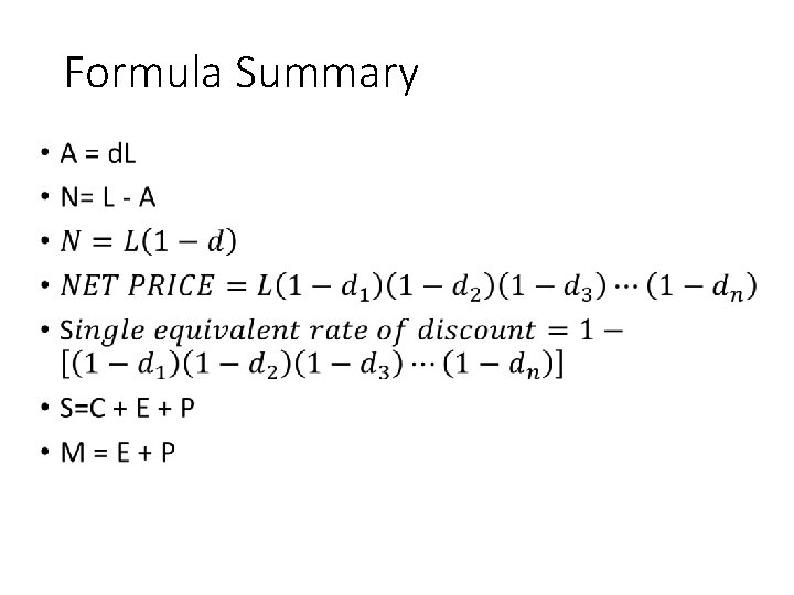 Formula Summary • 