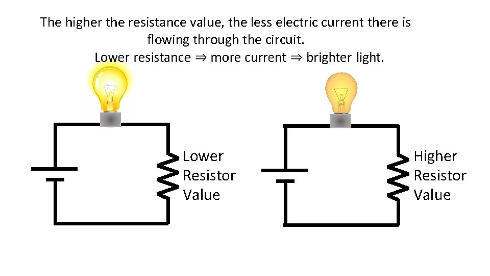 The higher the resistance value, the less electric current there is flowing through the