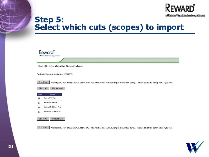 Step 5: Select which cuts (scopes) to import 184 