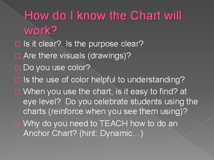 How do I know the Chart will work? Is it clear? Is the purpose