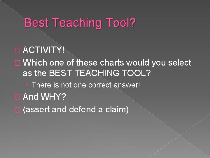 Best Teaching Tool? � ACTIVITY! � Which one of these charts would you select