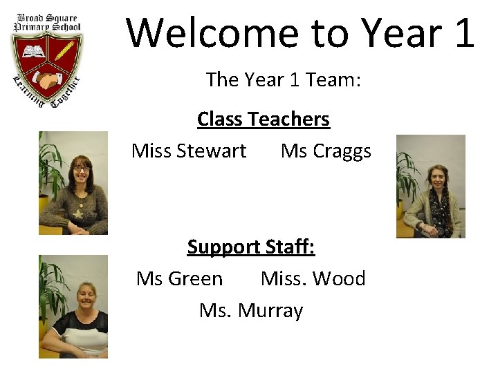 Welcome to Year 1 The Year 1 Team: Class Teachers Miss Stewart Ms Craggs