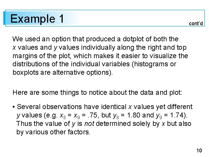 Example 1 cont’d We used an option that produced a dotplot of both the