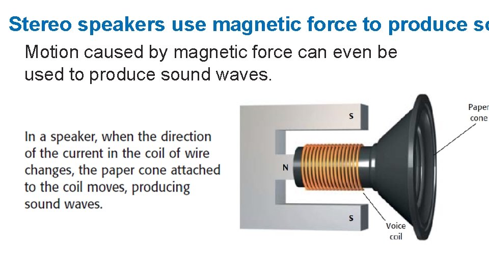 Stereo speakers use magnetic force to produce so Motion caused by magnetic force can