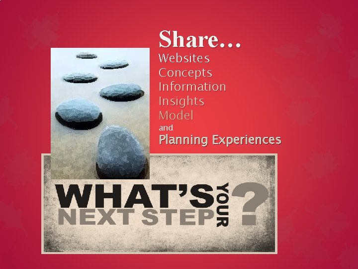 Share… Websites Concepts Information Insights Model and Planning Experiences 