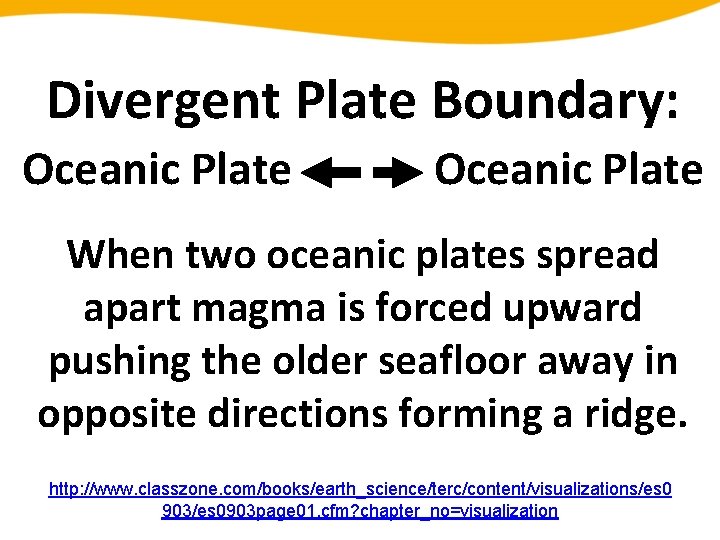 Divergent Plate Boundary: Oceanic Plate When two oceanic plates spread apart magma is forced