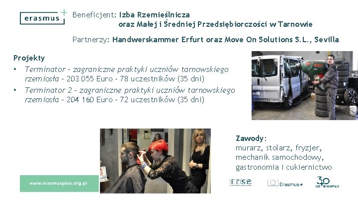 Beneficjent: Izba Rzemieślnicza oraz Małej i Średniej Przedsiębiorczości w Tarnowie Partnerzy: Handwerskammer Erfurt oraz