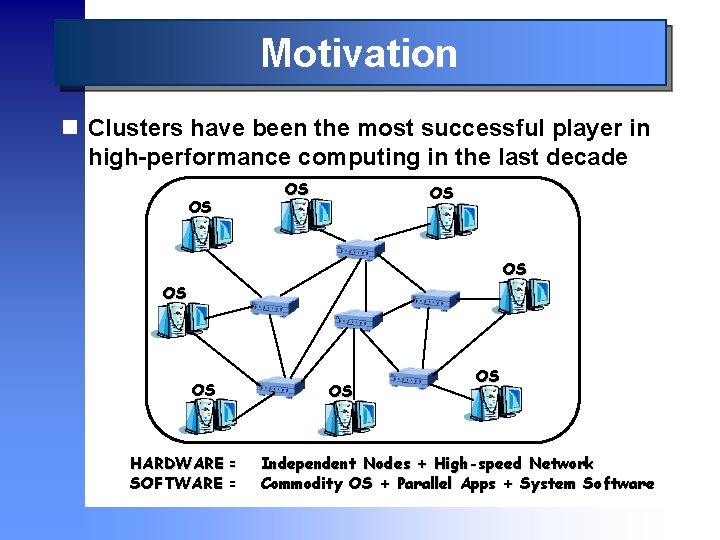 Motivation n Clusters have been the most successful player in high-performance computing in the