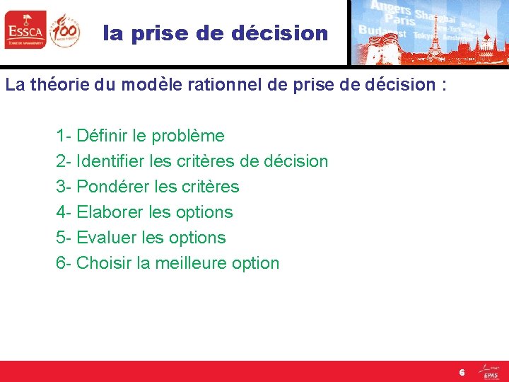 la prise de décision La théorie du modèle rationnel de prise de décision :